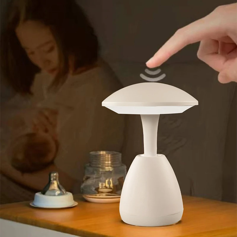 LED 버섯 소형 테이블 램프, 휴대용 USB 충전, 조도 조절 꽃 봉오리 램프, 침실 침대 옆 램프