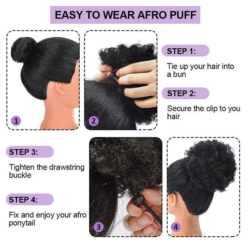 LUPU African fluffy drawstring ponytail suitable for women to synthesize short curly hair African braid wig (black)