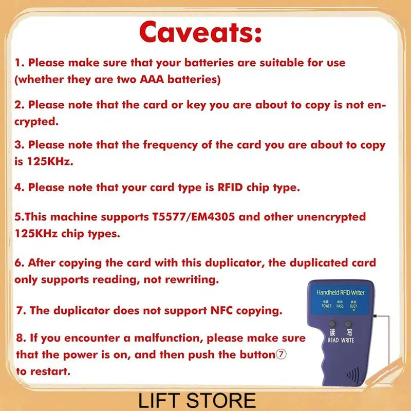 BTLIFE-Copiadora de identificación portátil 125Khz lector RFID escritor duplicadora copiadora RFID portátil usada para T5577 o EM4305