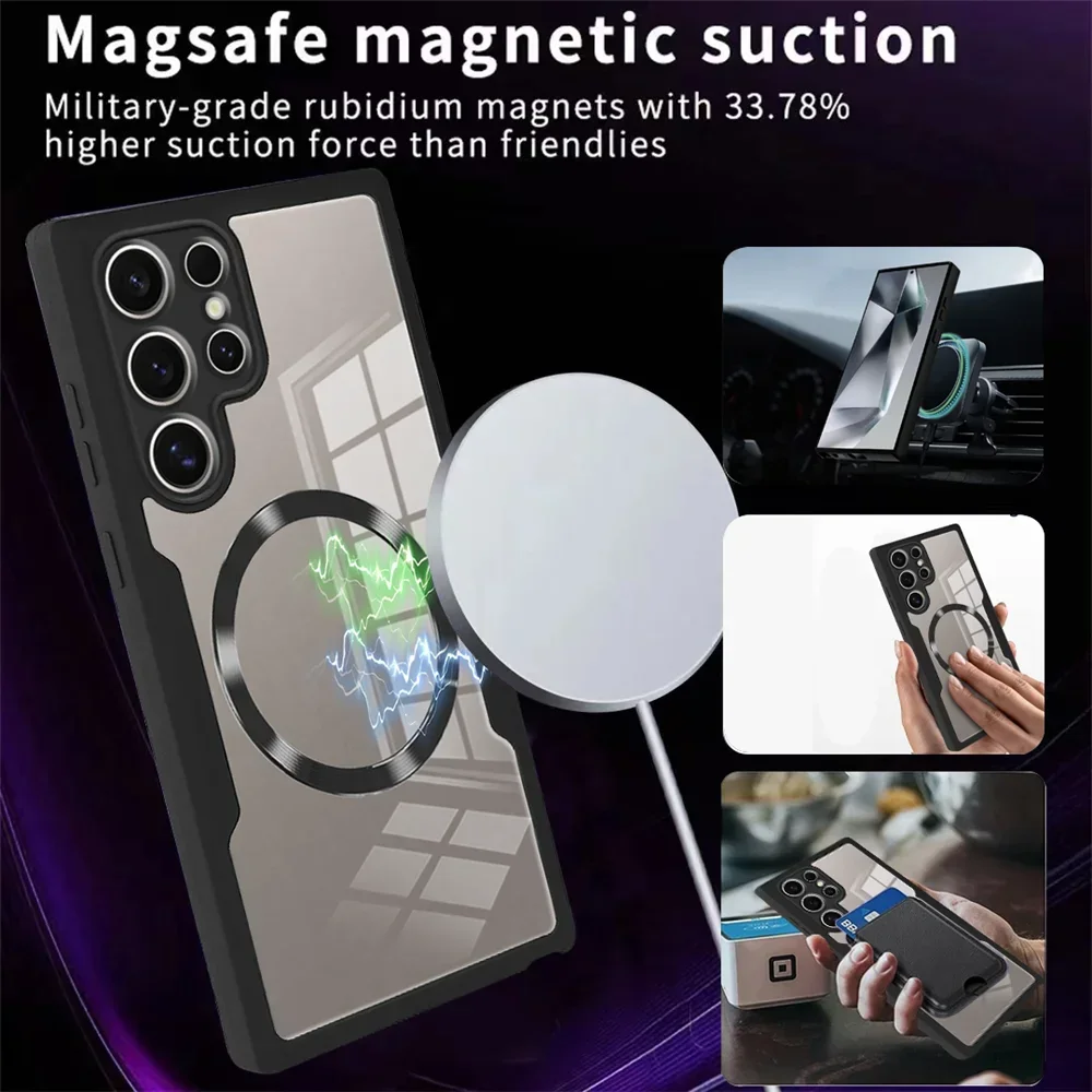 360° Full Shockproof Case for Samsung Galaxy S25 S24 S23 S22 S21 Ultra Plus FE Wireless Charging Transparent Cover 2