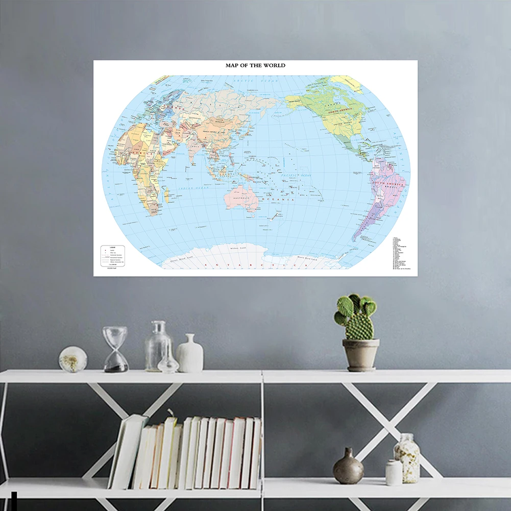 

59*42cm Foldable Small Spray The World Map Prints Frameless Painting Poster for School Office Teaching Supplies Home Decor