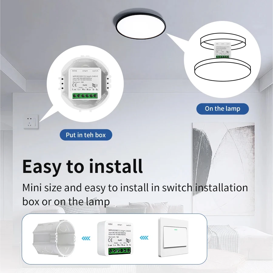 EWelink 16A WiFi 스마트 스위치(라이트 팬용) 100-240V는 양방향 제어를 지원합니다. 지능형 스위치는 Alexa Google Assistant와 함께 작동합니다.