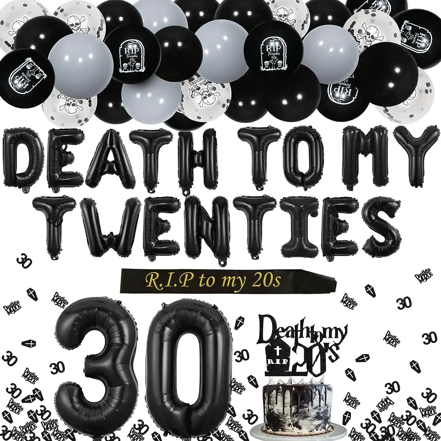DeathToMyTwentiesDecorationsfor30thBirthdayBlackConfetti