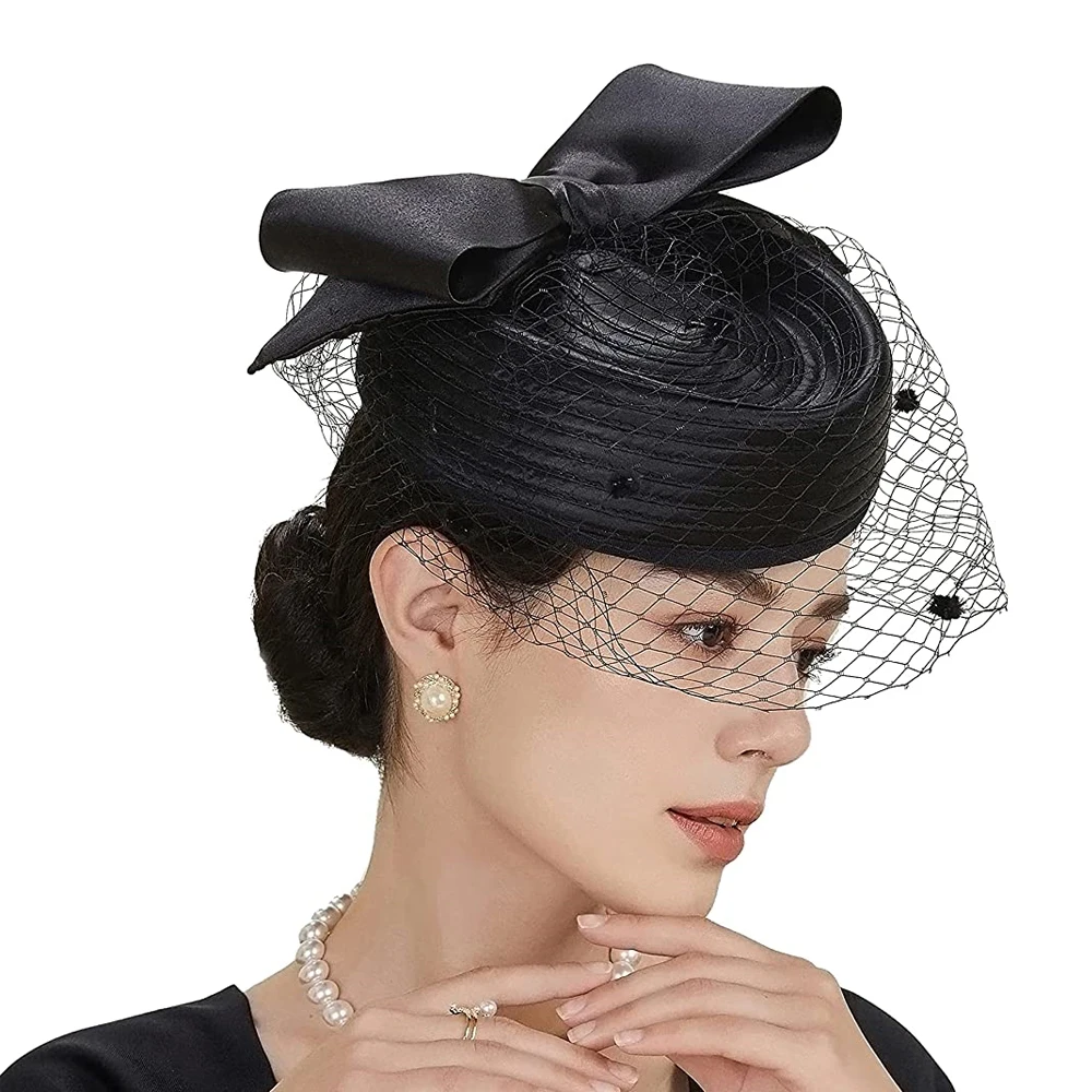 Elegant Kentucky Hat Fascinator for Women Tea Party Birdcage Veil Fascinator Satin Derby Hat Pillbox Hat Fascinator 1