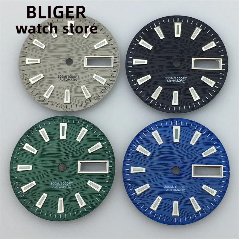 

BLIGER Dial 29mm fit NH36 NH36A movement Black blue green grey dial with Date window green luminous surface watch replacement
