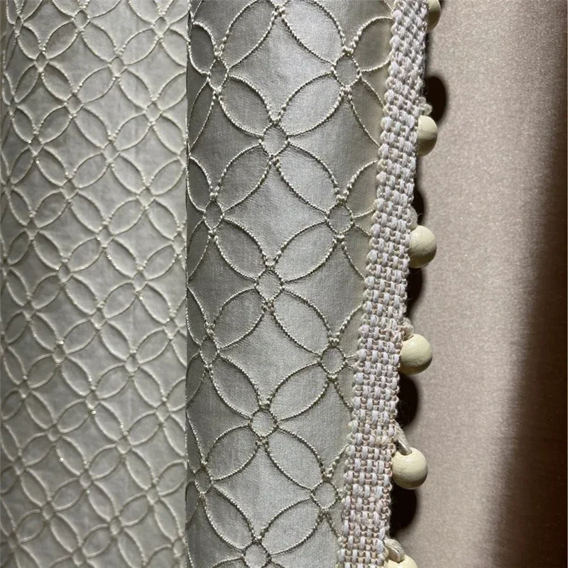 thumbnail image 1 of Luxury Cream Color Embossed High-precision Four-leaf Flower Lace Princess Tulle Window Curtains for Living Dining Room Bedroom, 1 of 5