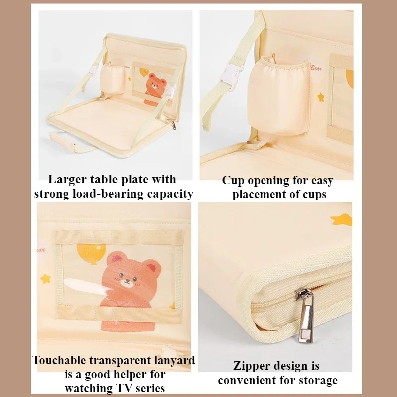Car Backseat Organizer with Foldable Food Computer Tray for Kids & Adults Cartoon Bear Bunny Dinosaur Hanging Car Organizador
