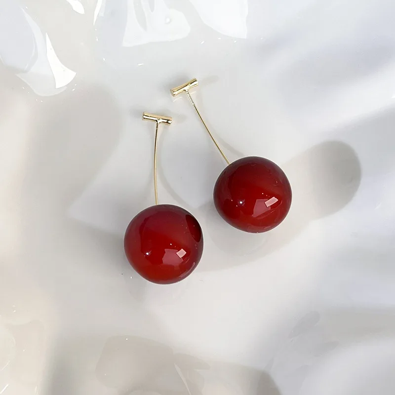 Dangle Earrings Cherry Earrings Drop Earrings Pendant Earrings Fruit Design Earrings AOMU Japan Korean Cherry Fruit Shaped Drop Earrings For Women Sweet Girls Jewelry Gifts