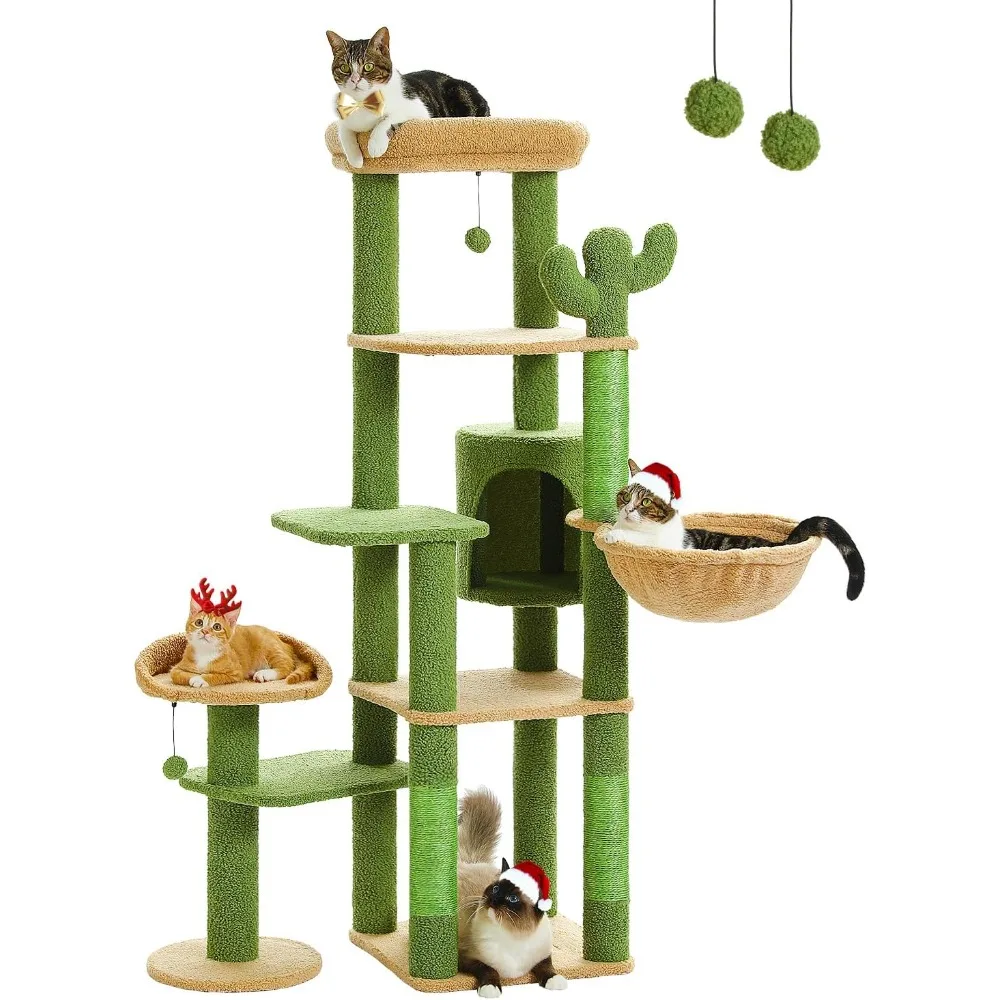 

Scratching Post and 2 Perches Tree for Cats Toys Cat Condo With Large Hammock Multi-Level Cat Tower Green Cats Pet Products Toy