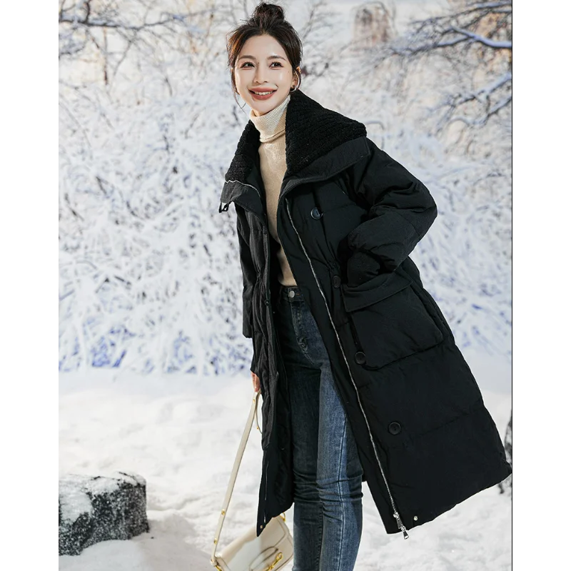 Plump Women 90% White Duck Down Coats 2023 Husky Girls Plus Size Jackets Large Collar Loose Raglan Sleeve Big Pocket Warm Parkas