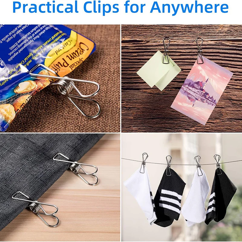 Wire Clothes Pins Clips Stainless Steel Long Tail Clips Hooks Hanging Universal Clip 6Pcs clothes clips