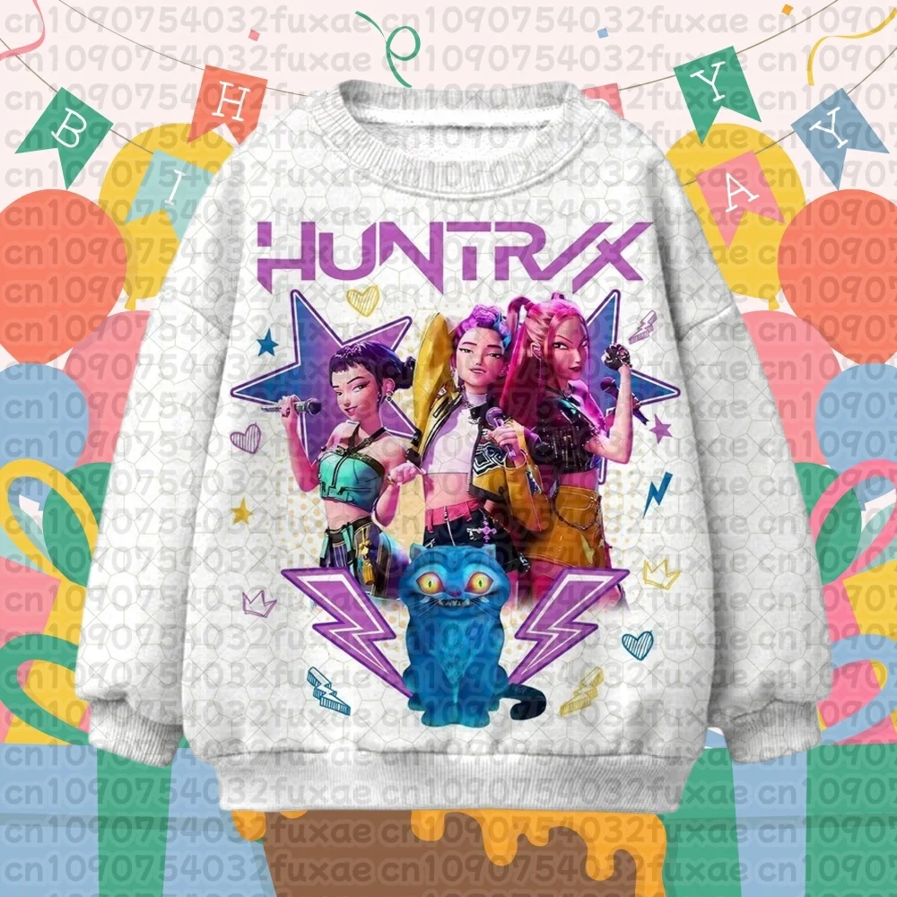 Kpop Demon Hunters Huntrix Print Sweatshirt für Kinder Herbst Winter Langarm Pullover lässig übergroße Kinder/Erwachsene Tops