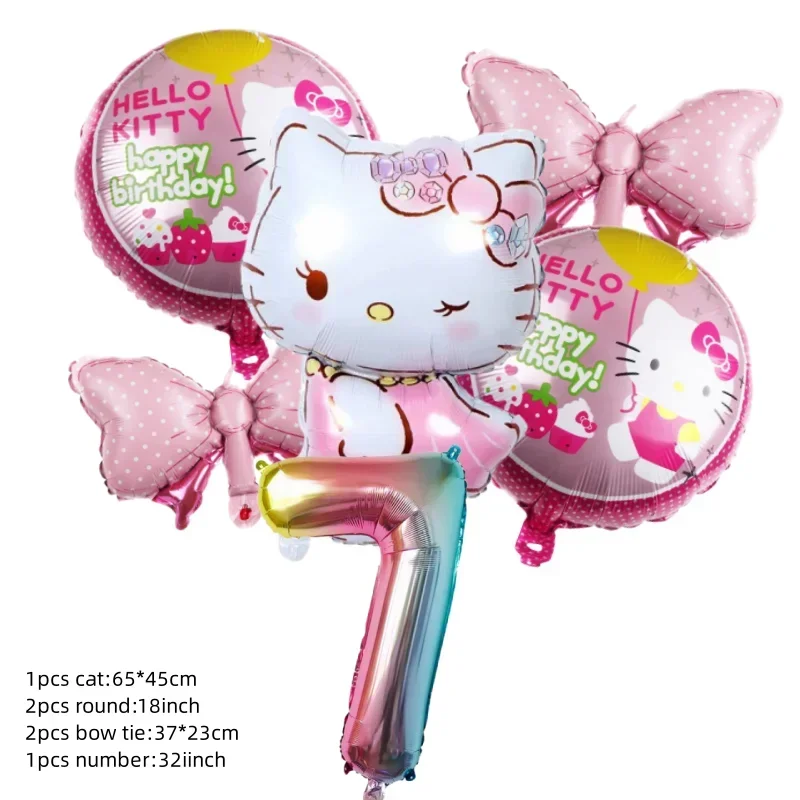 thumbnail image 1 of Decoración con temática de Hello Kitty rosa para baby shower de niña, suministros para fiesta de cumpleaños para niños, vajilla desechable, pancarta decorativa, globo, 1 of 5