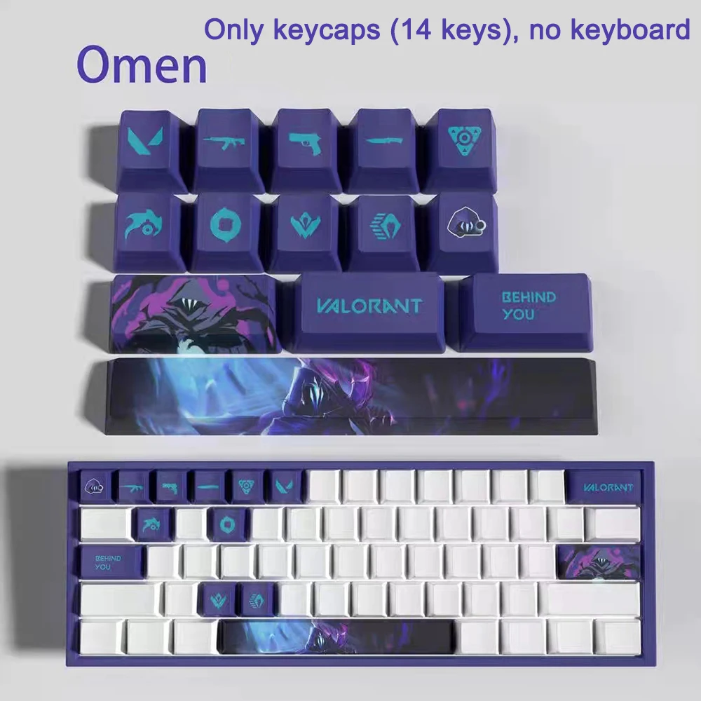 Pbt Dye Sublimação Keycap para Interruptor mx Keycaps Valorant 14 Chaves Deadlock Harbor Jett Viper Brimstone Sova Perfil Oem Mini Set - Imagem 5
