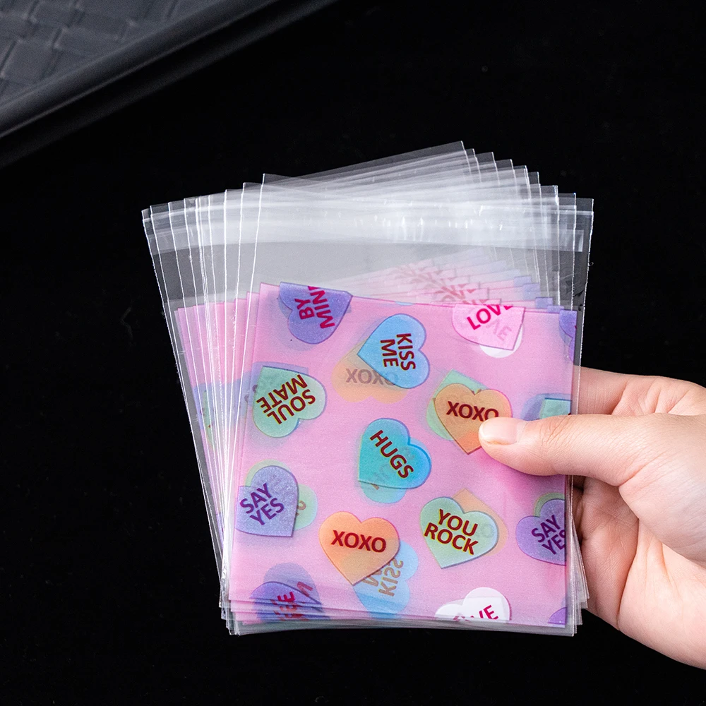 Bolsas de celofán de San Valentín, 100 piezas, 10x10cm, corazón