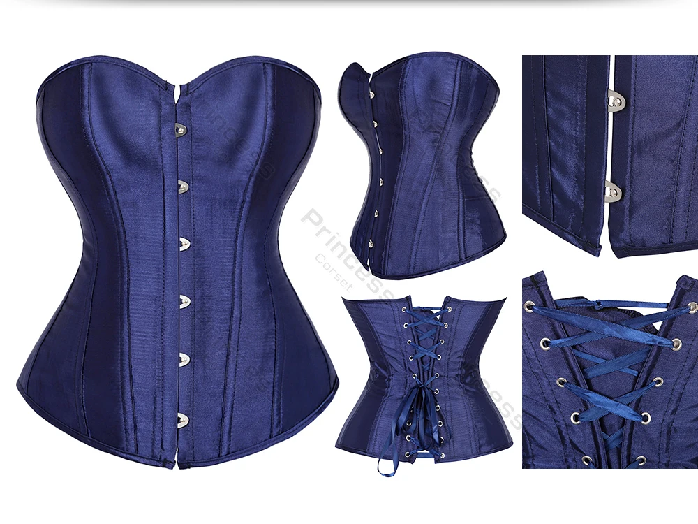 Sexy Korsett Bustier Schnürung für Frauen Rosa Viktorianisches Korsett Top Plus Size Vintage Satin Korsett Vollbrust Schwarz Blau Rot Gold – Detail 23
