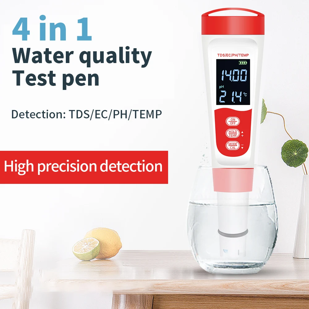 Digital Water Quality Tester TDS EC PH TEMP Meter 0.01 High Precision Water Purity Test Pen for Swimming Pool Potable