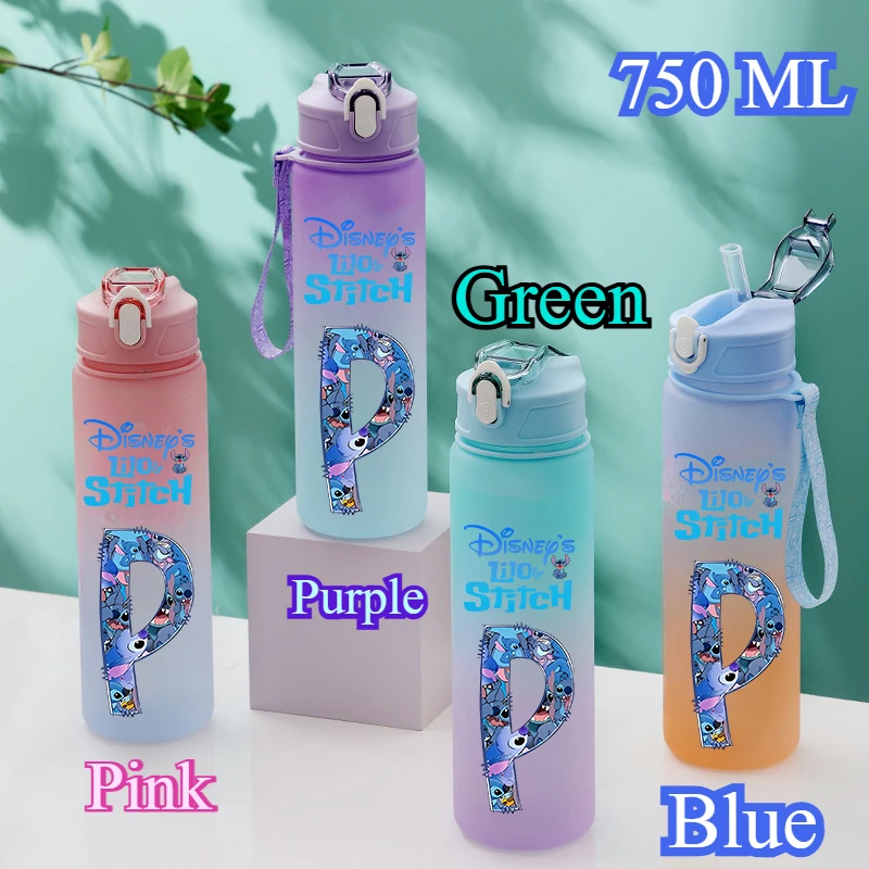 750ML Disney Stitch Letter A-Z Printed Water Bottle Large Capacity Drinking Portable Anime Outdoor Sport Water Cup Bottle Gift 6