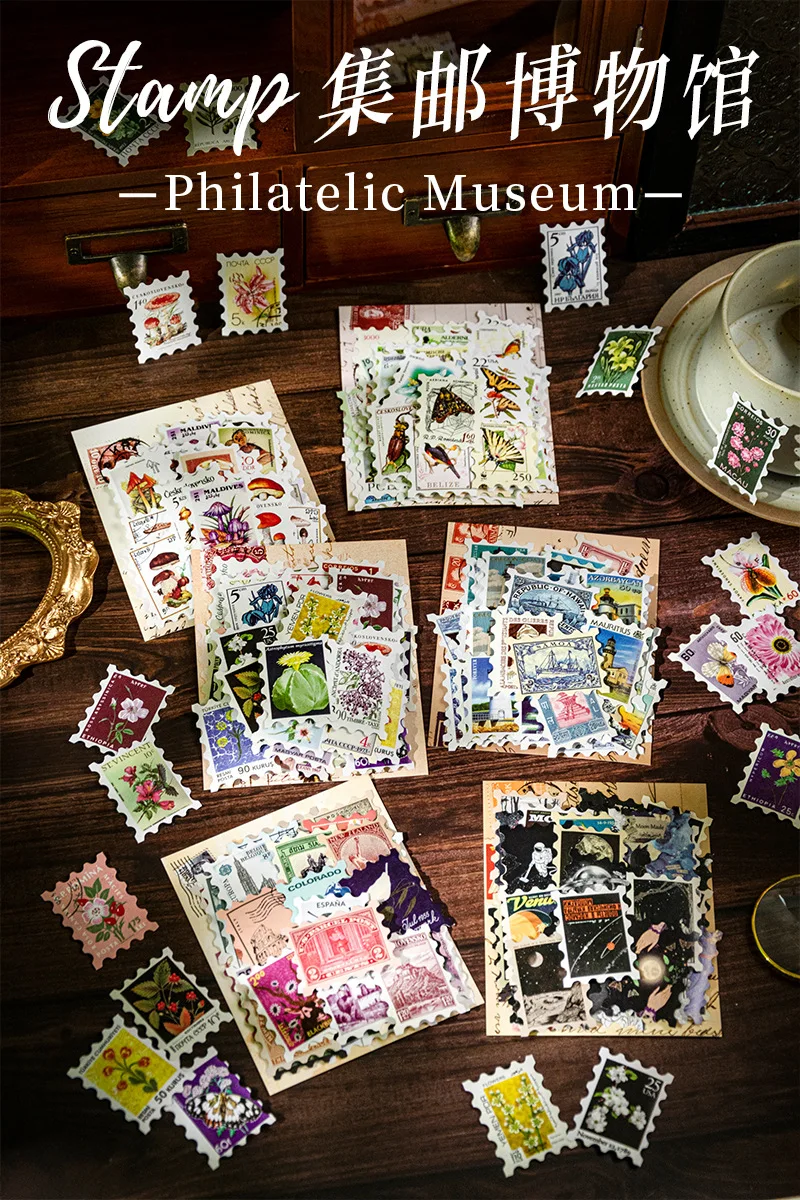 50 Blatt Retro-Stempelaufkleber-Set, klassisches Vintage-Versanddesign, für Retro-Tagebuch, Basteln, Geschenkverpackung, Kartendekoration – Detail 1
