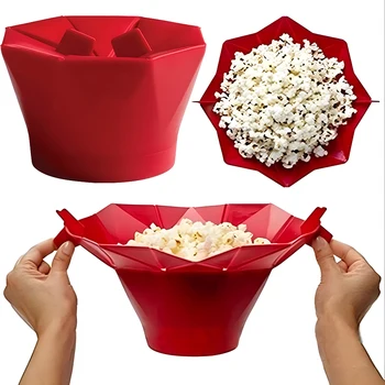 Ciotole per popcorn pieghevoli in silicone in silicone Utensili facili da cucina di alta qualità Secchio per popcorn fai-da-te Ciotola per popcorn Microondeabile 1