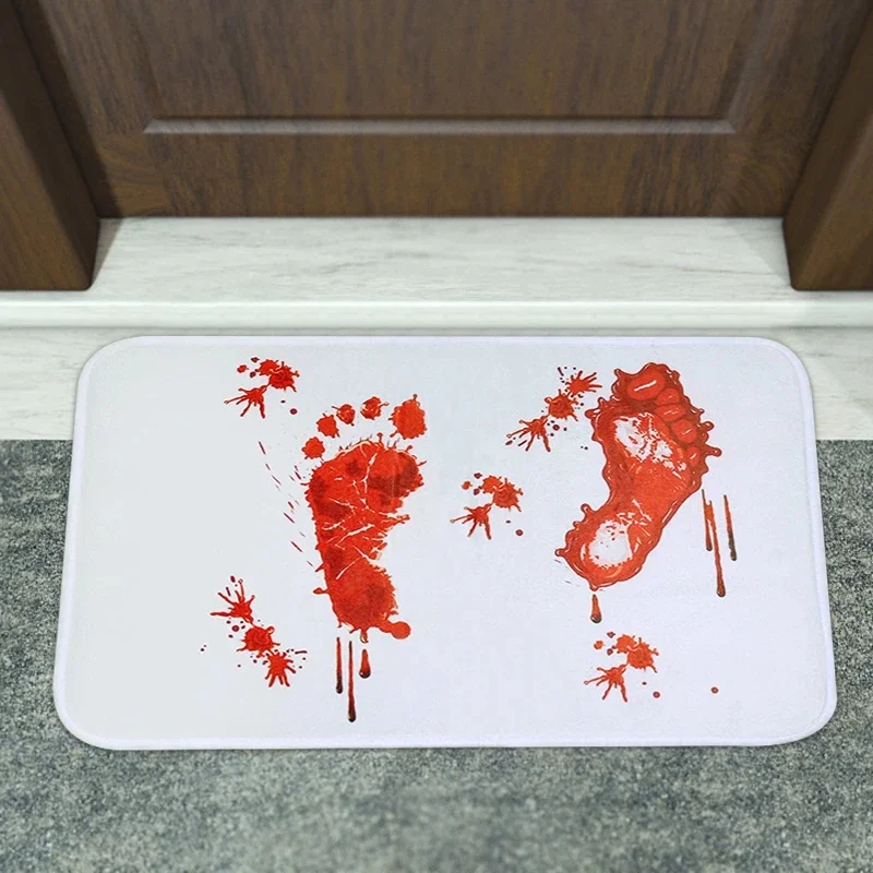 Halloween Style Soft Rug Decoration Polyester Horror Blood Footprints Halloween Home Non slip Mat Bathroom Carpets Toilet Rug