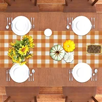 Fall Thanksgiving Orange White Buffalo Plaid Linen Table Runners Dresser Scarf Autumn Holiday Kitchen Party Wedding Table Decor 5