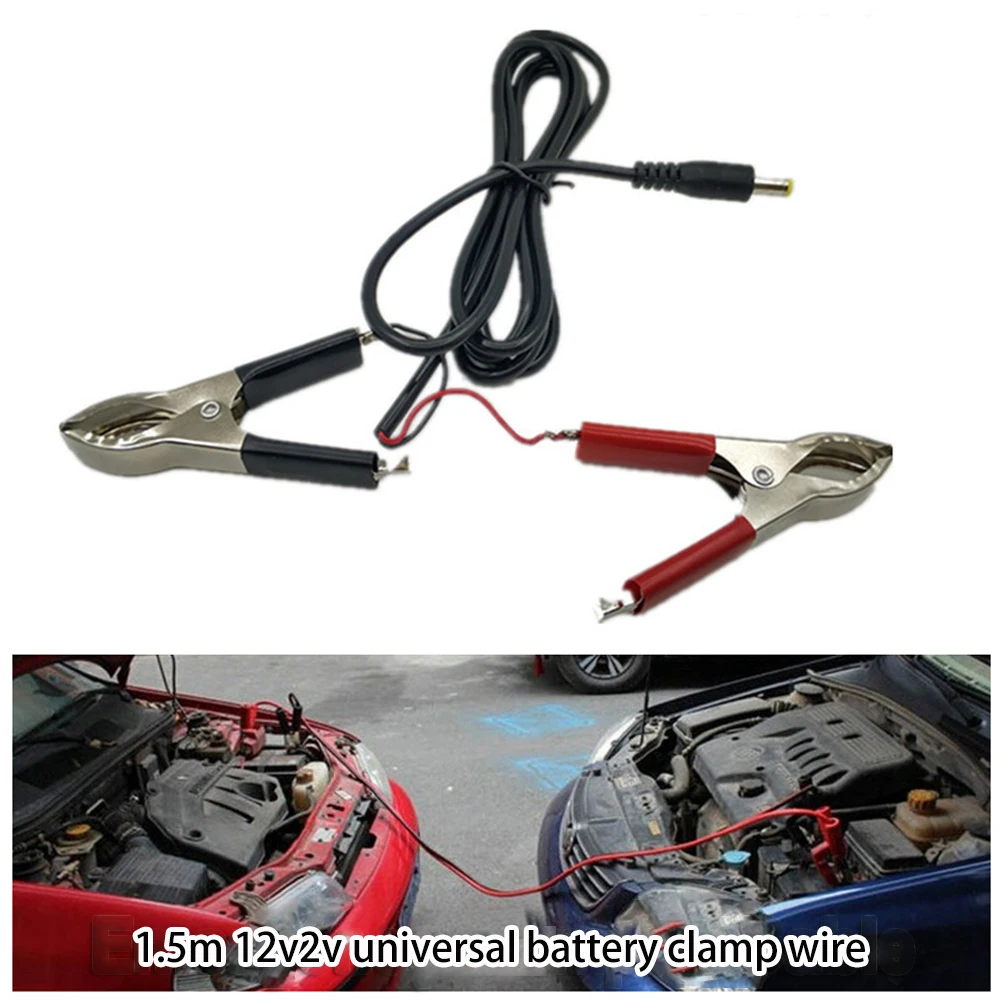 1.5m Battery Clip Crocodile Clamps Copper Plated 12V/24V DC 5.5mm Male To Dual Alligator Clip Cable for LED Light/DVD/Charger