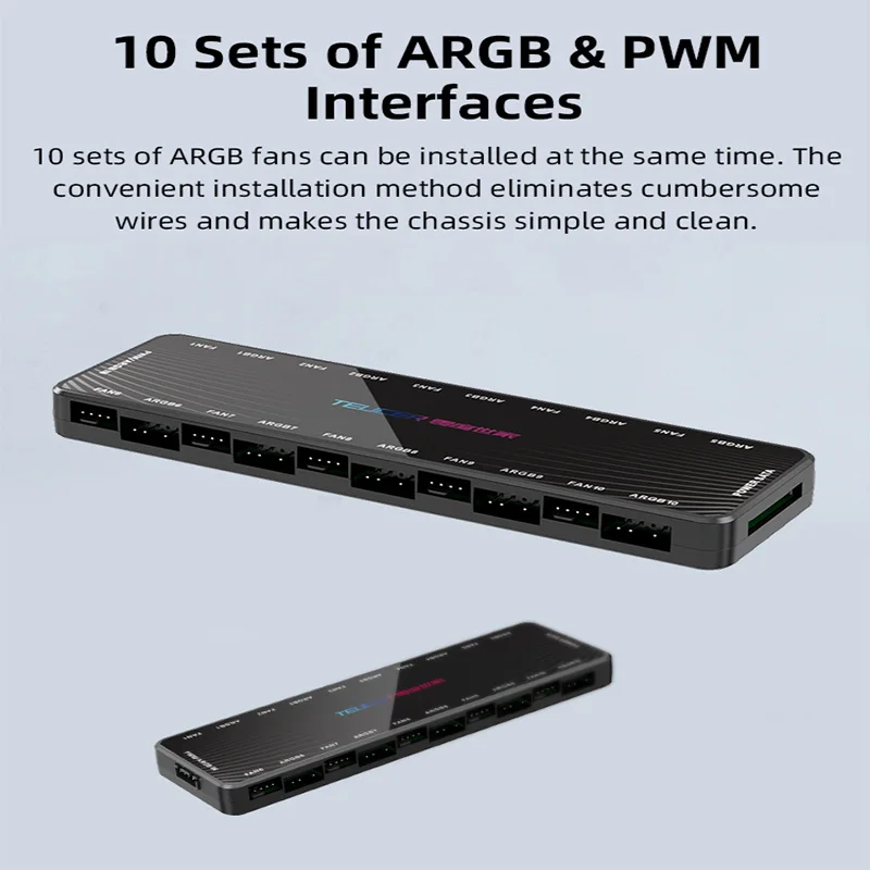 TEUCER LP-10 ARGB Controller Cooling Fan 1 To 10 Hub 5V AURA SYNC Hub Sata Powered 4-pin PWM Magnetic Suction for PC Case cooling fan hub