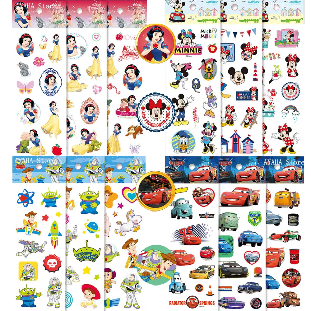 3/6/12 Fogli Cute Disney Cartoon 3D Bubble Sticker Princess Mickey Mouse Cars Decalcomanie Kawaii Reward 3D Puffy Sticker Per Bambini Giocattolo