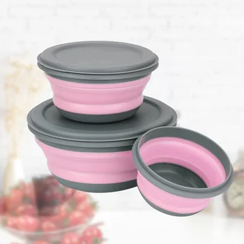 Ensemble de vaisselle boîte à déjeuner pliante Portable ensembles de bols avec couvercle bol à salade pliable bol pliant 3 pièces/ensemble Silicone 1