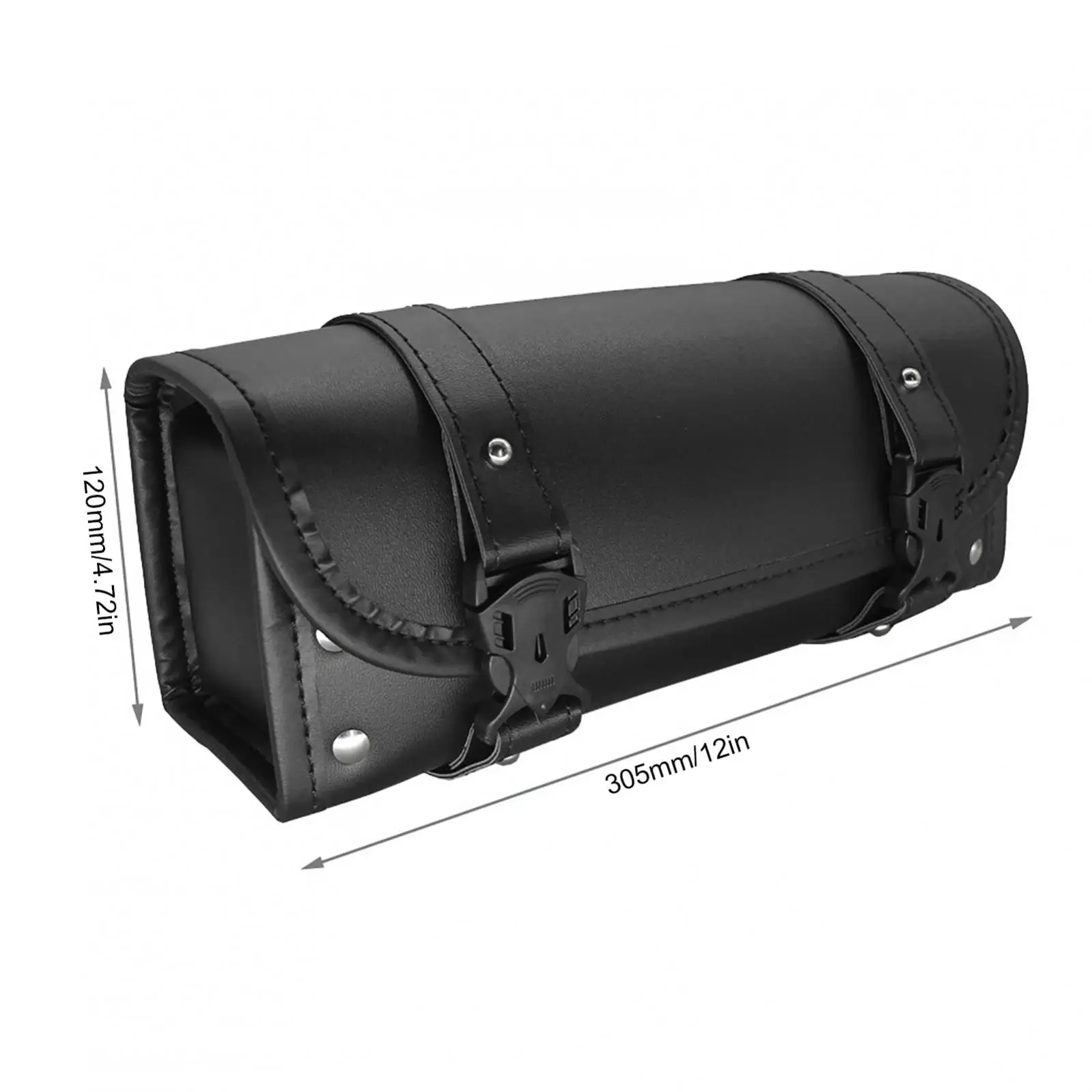 Universal PU Leather Motorcycle Fork Tool Bag with 2 Adjustable Buckle Straps Handlebar Sissy Bar Storage Luggage Bag