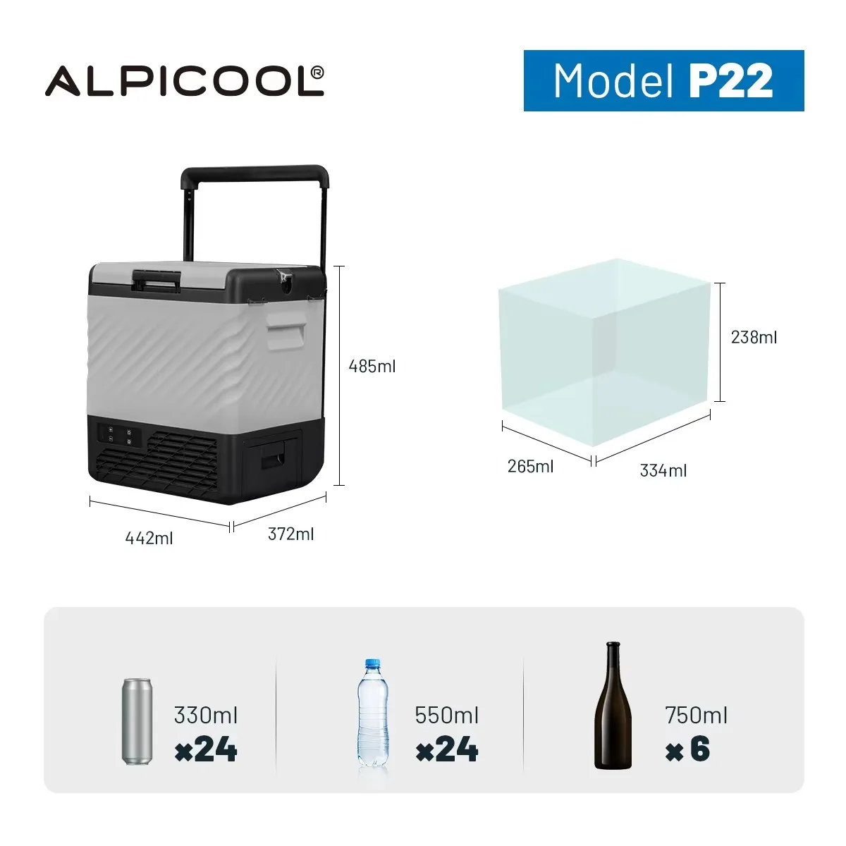 Alpicool P22 12 Volt Travel Cooler Mobile Freezer Box Durable Wheels Compact Car Fridge Compressor Refrigerator For Car Camping