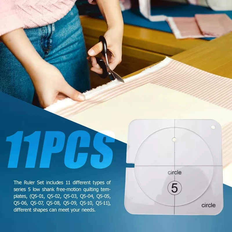 12 PCS Free-Motion Garment Ruler Set Clear Marker Acrylic Ruler and Iron-On DIY Shaped Cut-Out Sewing Template Set