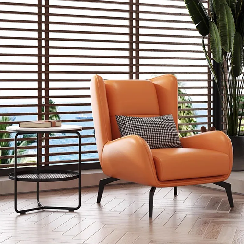 

Leather Minimalist Living Room Chairs Black Metal Legs Bench Desk Soft Sitting Room Chairs Handle Pillow Sillones Home Furniture