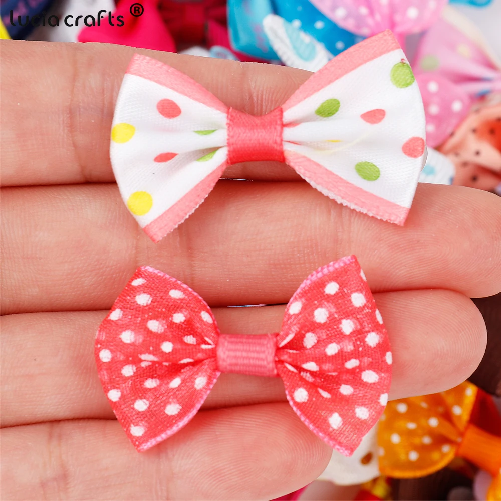 3.5-5cm 10pcs Mixed Colors Polka Dot Organza Bows Girls Boutique Mini Hair Bow Headwear DIY Garment Craft I0147