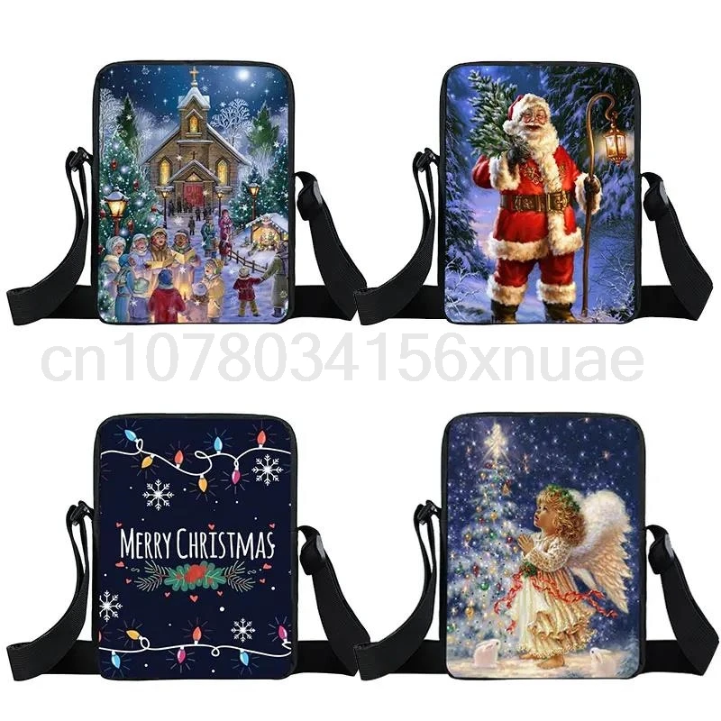 

Уникальная зимняя женская маленькая сумка с принтом, подарки на Рождество, Санта Клаус, холщовая квадратная сумка, многоразовые дорожные сумки для пеленания