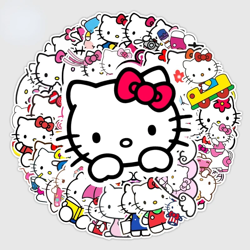 50pcs Hello Kitty Stickers Skateboard Waterproof Stickers Laptop Skin Cute Anime Sanrio Phone Case Kawaii Packaging