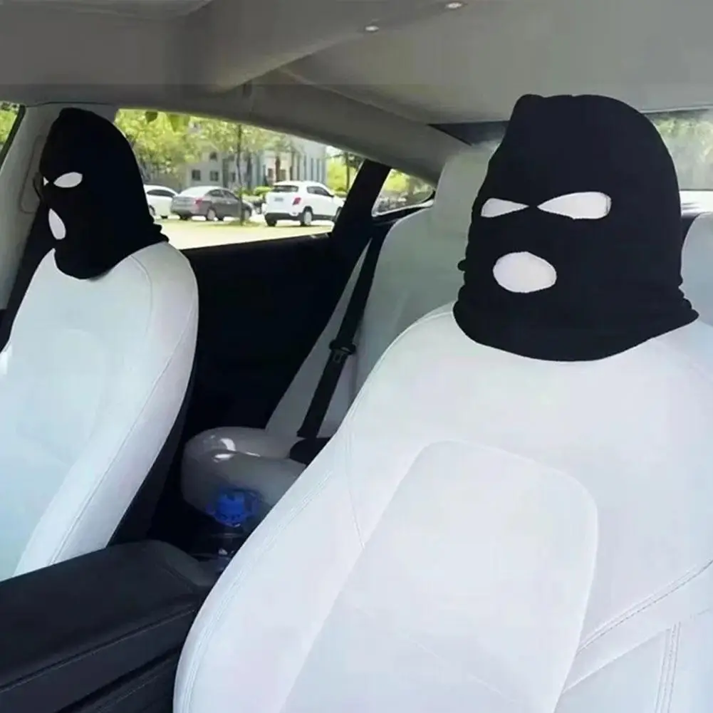 Universele Autostoel Hoofdsteun Cover Bivakmuts 3 Holes Volledige Hoes Halloween Kerst Grappige Auto Decoratie Voor Tesla Bmw