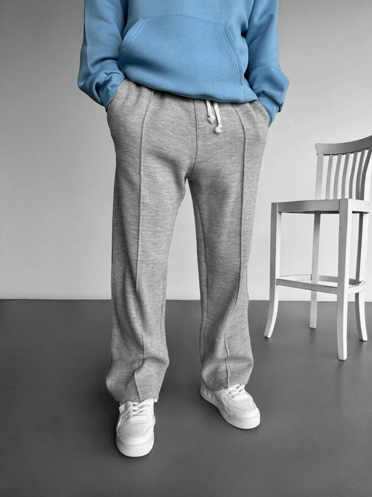 Men's new business casual solid color waffle rope straight jogging pants suitable for shopping and casual pants 6