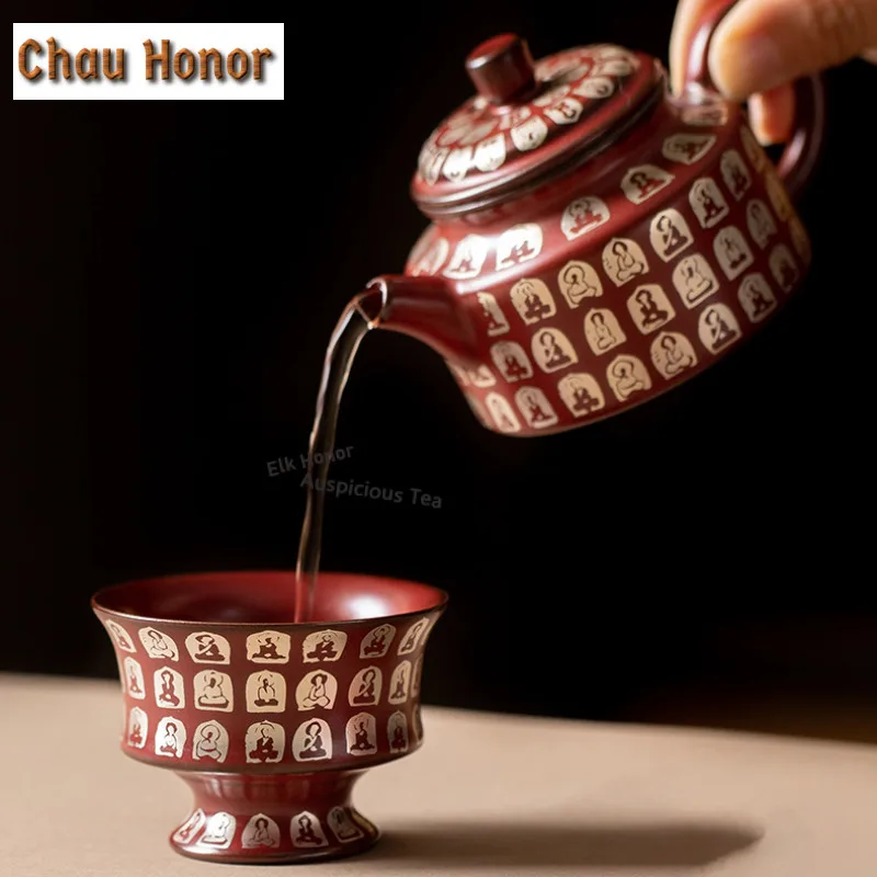 Old Rock Mud Buddha Tea Set Complete Set Aesthetic Tea Ceremony Set Household Tea Brewing Teapot And Tea Cup Set Tea Items Craft