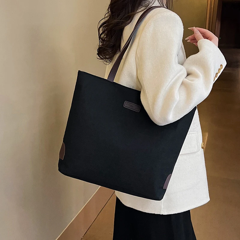 New Large Capacity Canvas Handbag for Commuting Office Women's Shopper Tote Bag College Student Shoulder Bag Books Pack