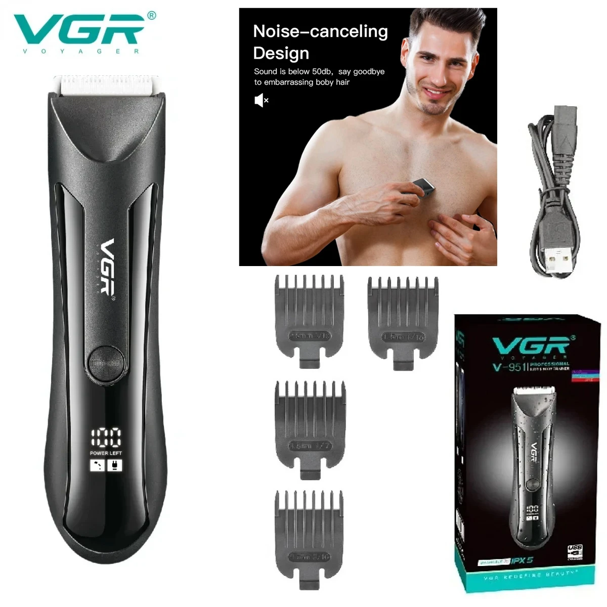 VGR Ball Trimmer for Men Body Hair Trimmer Hair Clipper Ceramic Blade Groin & Pubic Hair Trimmer Rechargeable Body Groomer V-951