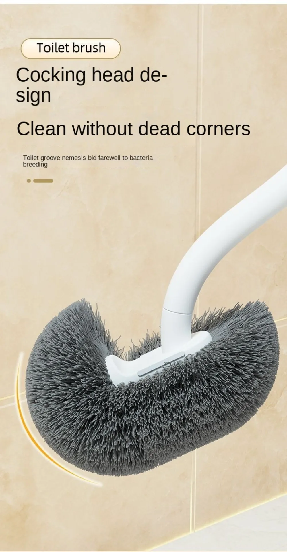 Wandmontierte S-förmige Toilettenbürste ohne tote Winkel, Langstiel-Eckbürste, Weiche Borsten, Reinigungsbürste für Hocktoiletten – Detail 3