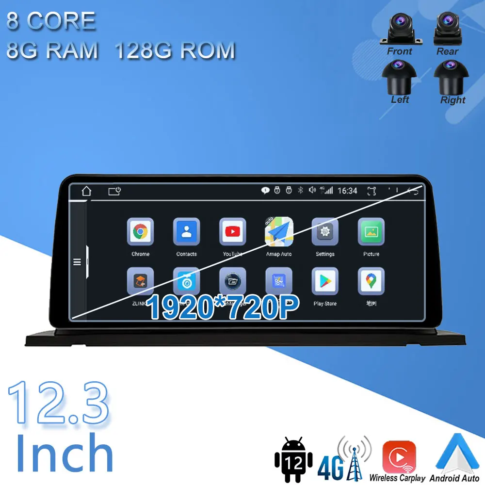 

Android 12,0 Автомобильный плеер для BMW 5 серии F07 GT CIC NBT система 2011-2016 Carplay + Auto 12,3 "1920*720P IPS экран