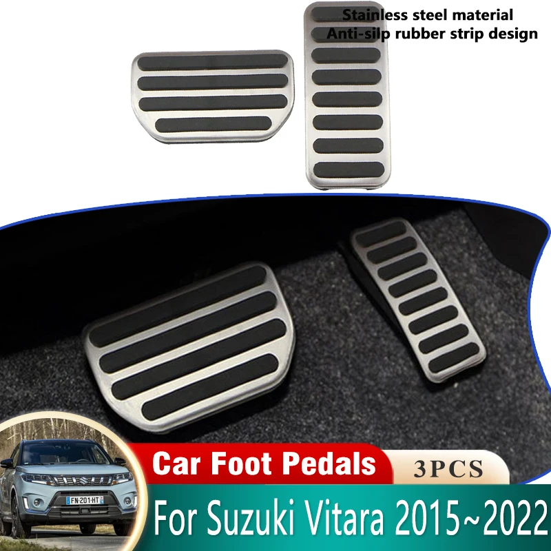 Pédales Antidérapantes Pour Suzuki Vitara/Escudo 2015-2022 - Acier Inoxydable Et Caoutchouc, Fixation Sans Perçage (kit 3 Pièces)