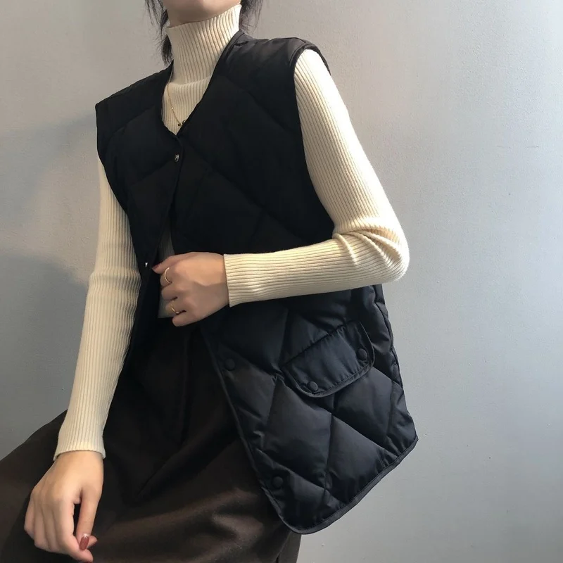 Frauen Herbst Winter Stepp Baumwolle Weste Ärmellose Oansatz Lose Gepolsterte Waistvest Einreiher Casual Ultraleicht Tragbare Weste – Detail 6