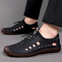Été hommes sandales en cuir Tendon semelle sans lacet plat sandales décontractées en plein air plage sandale chaussures pour hommes Sandalias De Hombre 2025 2
