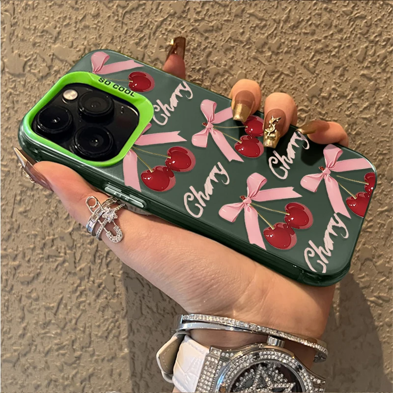 Pink Cherry Bowknot Phone Case - Elegant Protective Back Cover