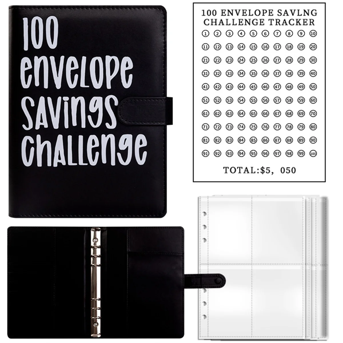

100 Savings Challenges Book with Envelopes,A5 Envelope Challenge Binder,With Cash Envelopes-Savings Challenges(Black)