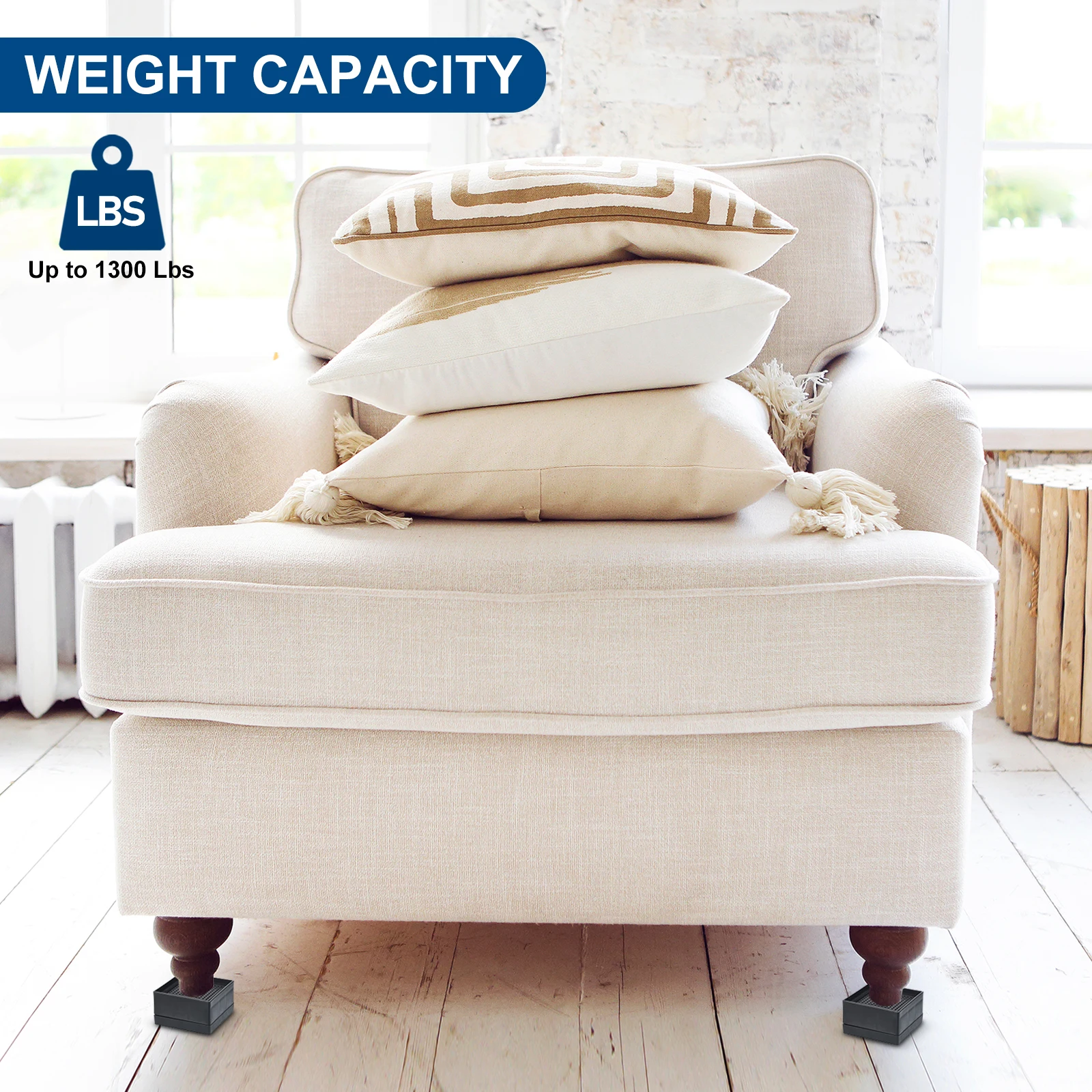 Adjustable Non-Slip Furniture and Bed Lift Supports - Set of 4